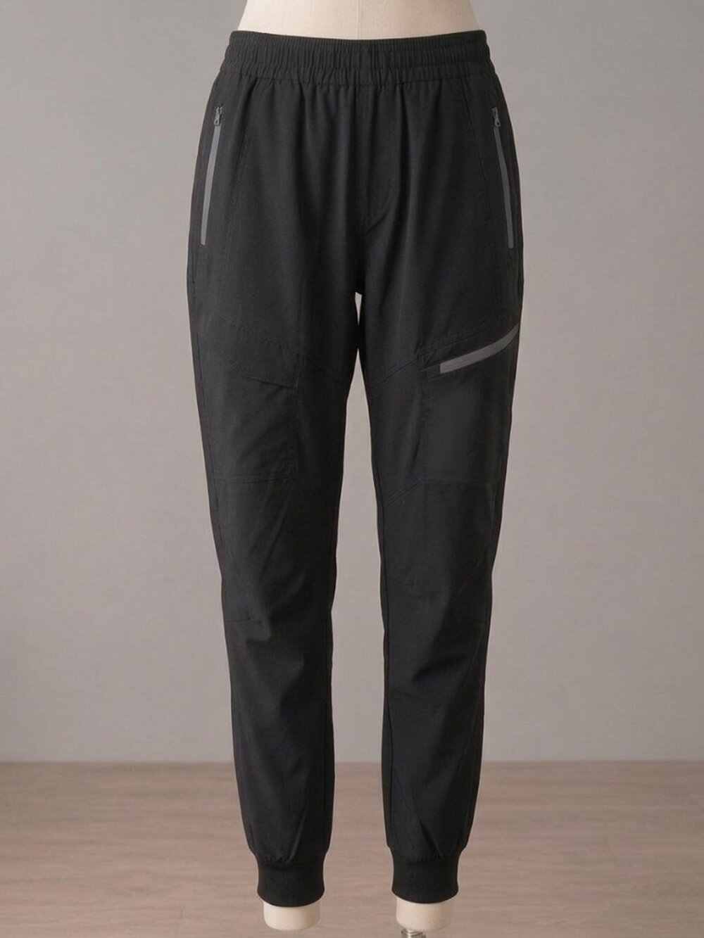 Women’s Black Cargo Jogger Pants with Zip Pockets | Size XL